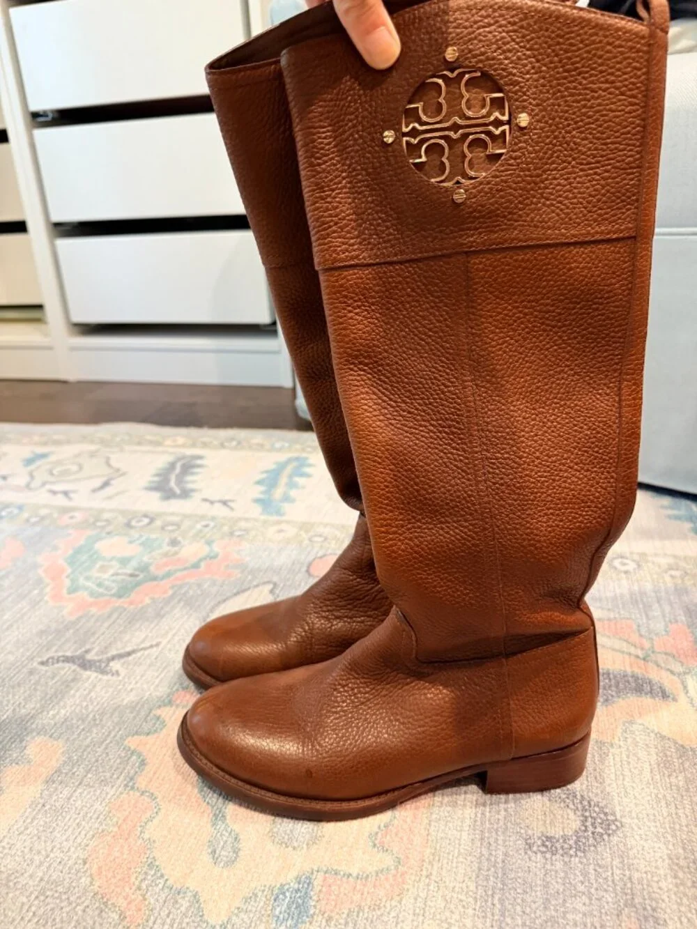 🐎 Tory Burch Amanda Pebbled Leather Riding Boots — Size 6.5